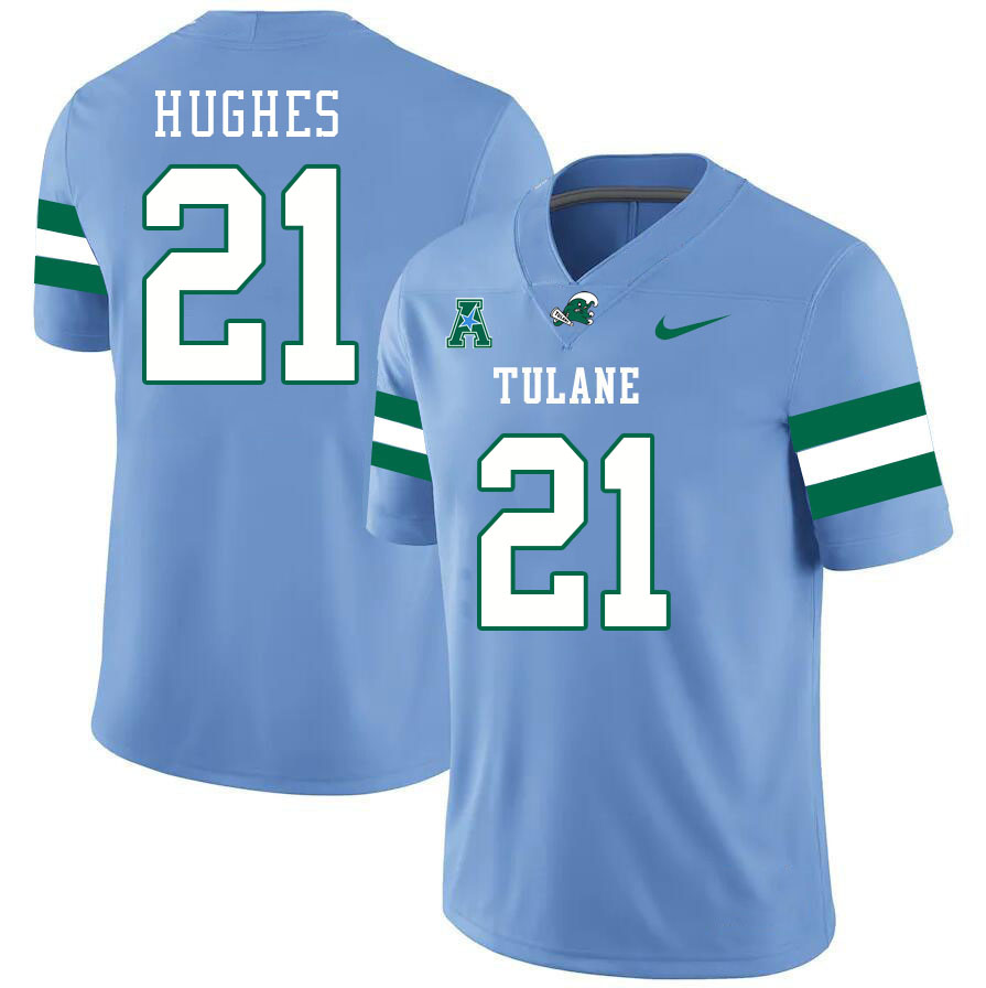 Tulane Green Wave #21 Makhi Hughes College Football Jerseys Stitched Sale-Blue